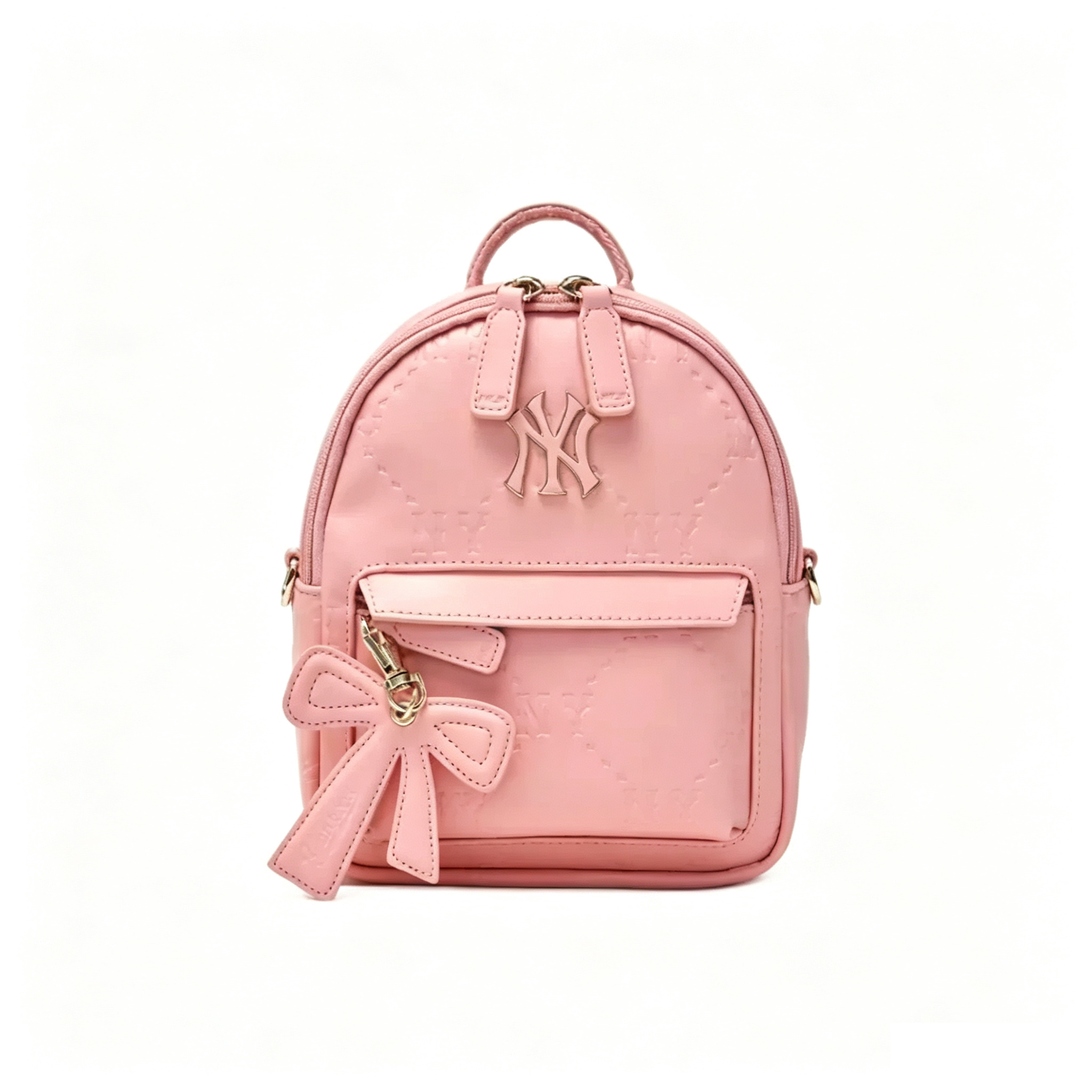 Mini Embossed Pattern Backpack for Women, Cute Bow Pendant Small Daypack, PU Leather Casual Rucksack Multi‑Way Shoulder Bag for Daily Use