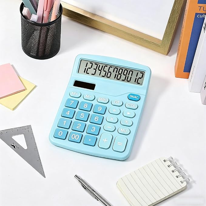 Desk Calculator for Home Office School, Desktop Calculators with Large 12-Digit Display for Kids Seniors Adults, Compact Basic Calculator for Daily Calculation (Blue)